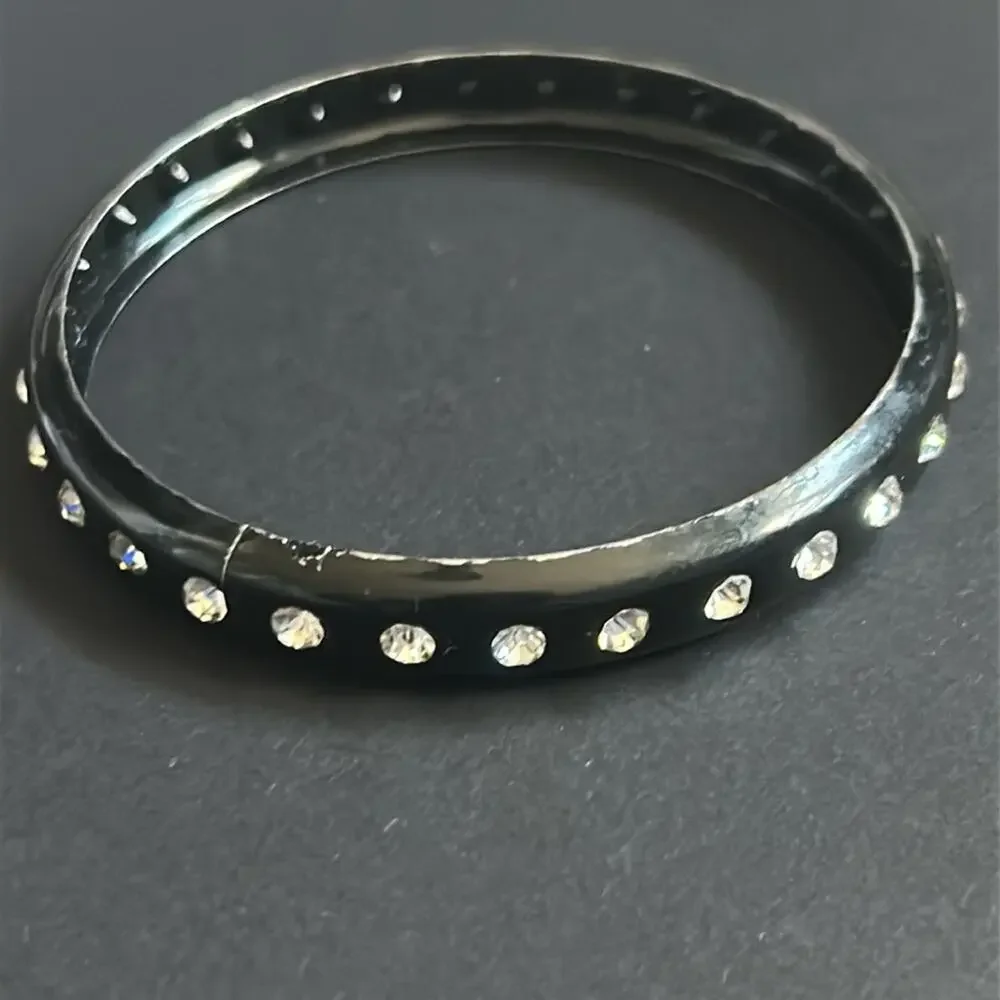 Women’s vintage 90’s retro black crystal bangle‎ bracelet one size